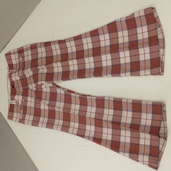 Vintage Hipster Plaid Pants Waist 70s Groovy Mod Low Rise Wide Bell Bottom Flare - Picture 1 of 8